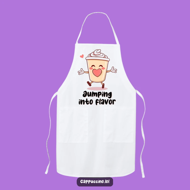 Funny Cappuccino Jumping Jacks Apron: Cheerful Coffee Cup Character Foam Heart Kitchen Wear