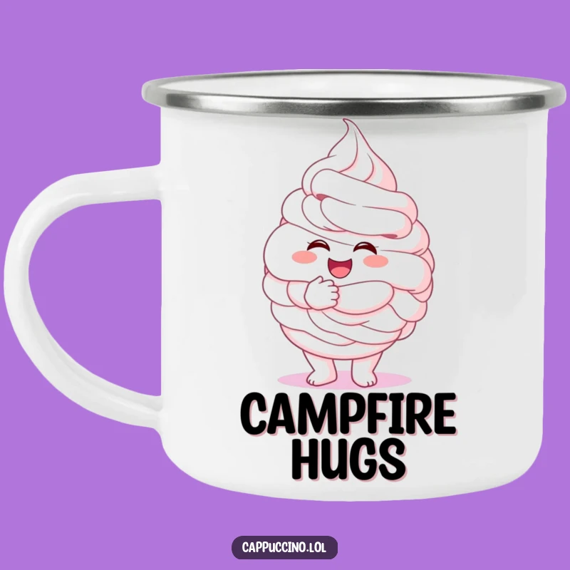 Funny Whipped Cream Hug Camping Mug: Fluffy Character, Outdoor Gift
