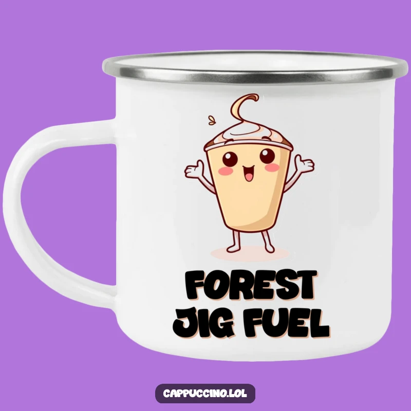 Funny Cappuccino Jig Camping Mug: Adventure Fuel from a Dancing Coffee Character Gift