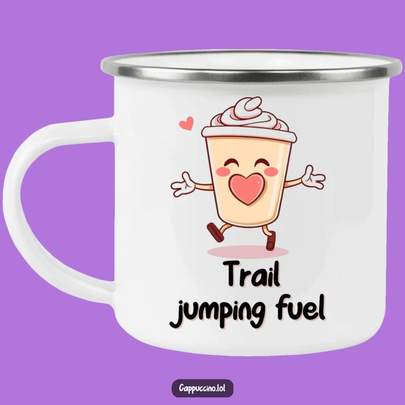 Funny Cappuccino Jumping Jacks Camping Mug: Rugged Coffee Cup Character Foam Heart Cup