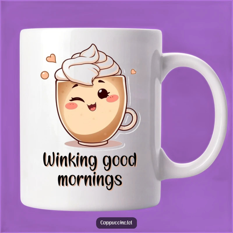 Funny Winking Cappuccino Mug: Playful Art Swirl Character Perfect Gift