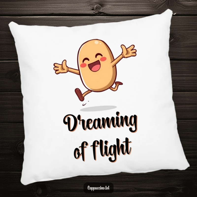 Funny Daring Jump Bean Pillow with a gleeful coffee bean character mid-jump, adding cozy energy and playful adventure to any space.
