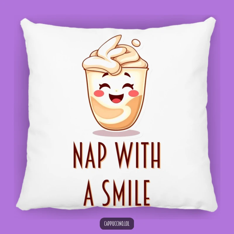 Funny Cappuccino Swirl Pillow: Laughing Face Character Cushion, Cozy Gift