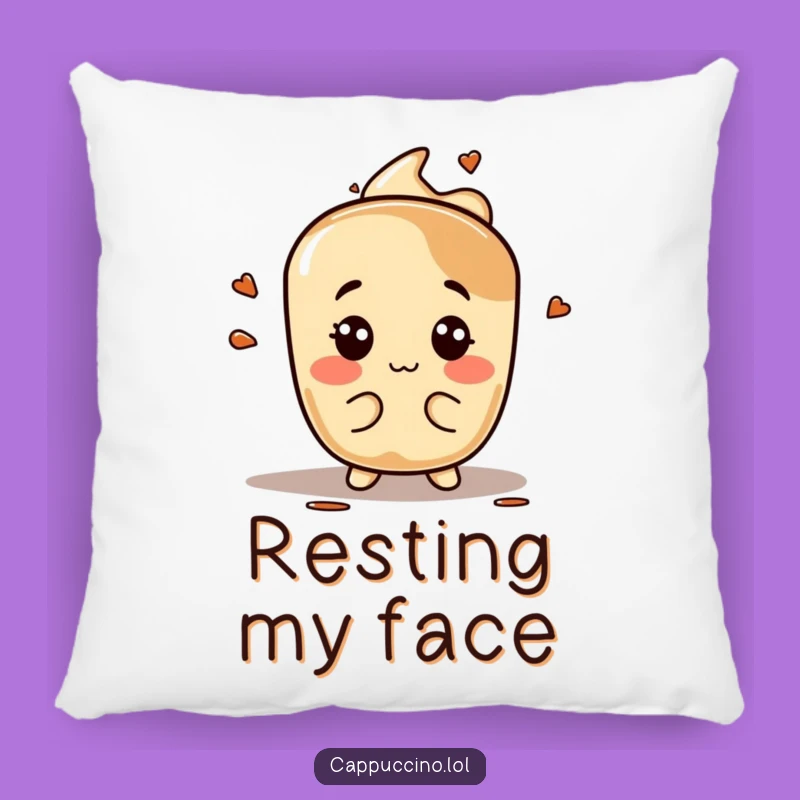 Funny Espresso Stain Pillow: Silly Face Character Cushion, Cozy Gift