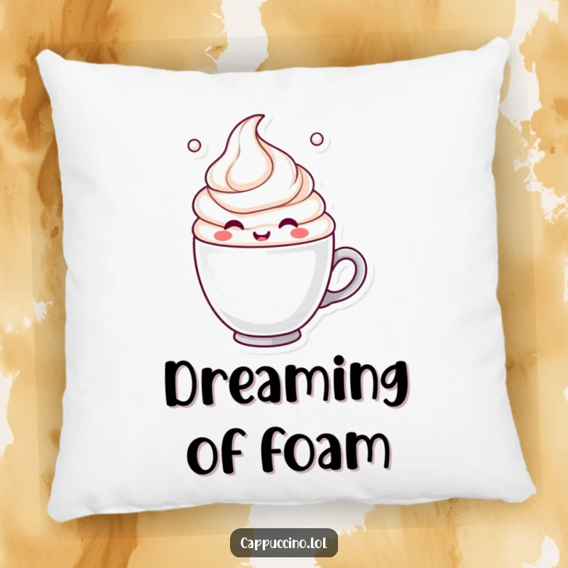 Funny Pillow with a soft, cheerful milk froth character in a joyful swirl pose, offering comfort and a humorous touch.