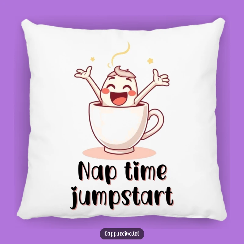 Funny Espresso Leap Pillow: Joyful Coffee Shot Character Comfort & Joy