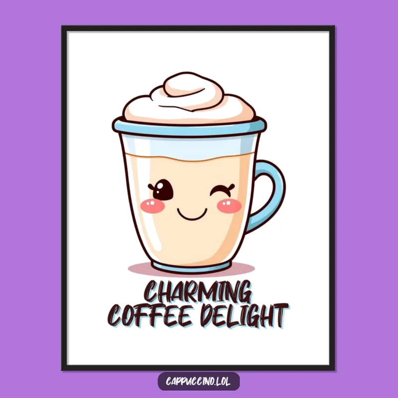 Funny Cappuccino Digital Art: Smiling Coffee Cup Print, Instant Cheerful Decor Funny Gift