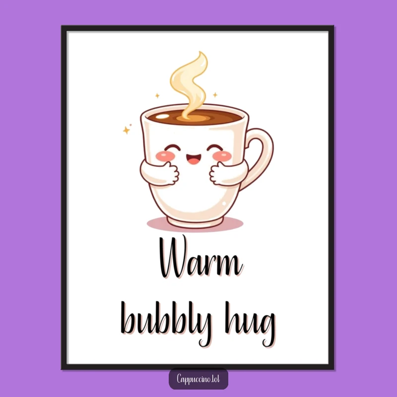 Funny Cappuccino Hug Digital Art: Instant Comfort from a Steaming Coffee Gift