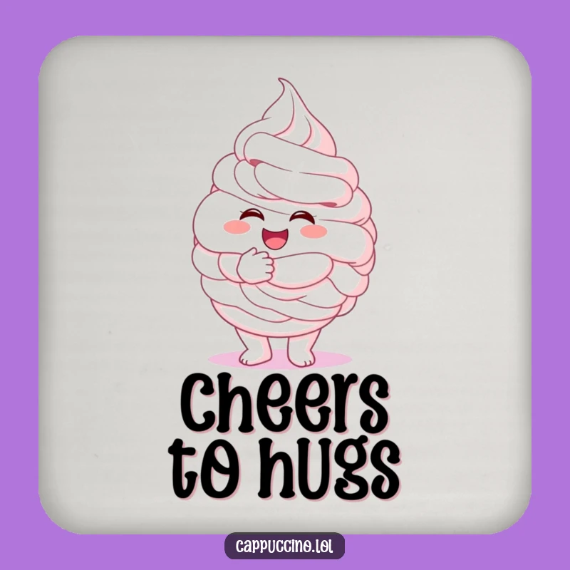Funny Whipped Cream Hug Coaster: Fluffy Character Art, Sweet Gift