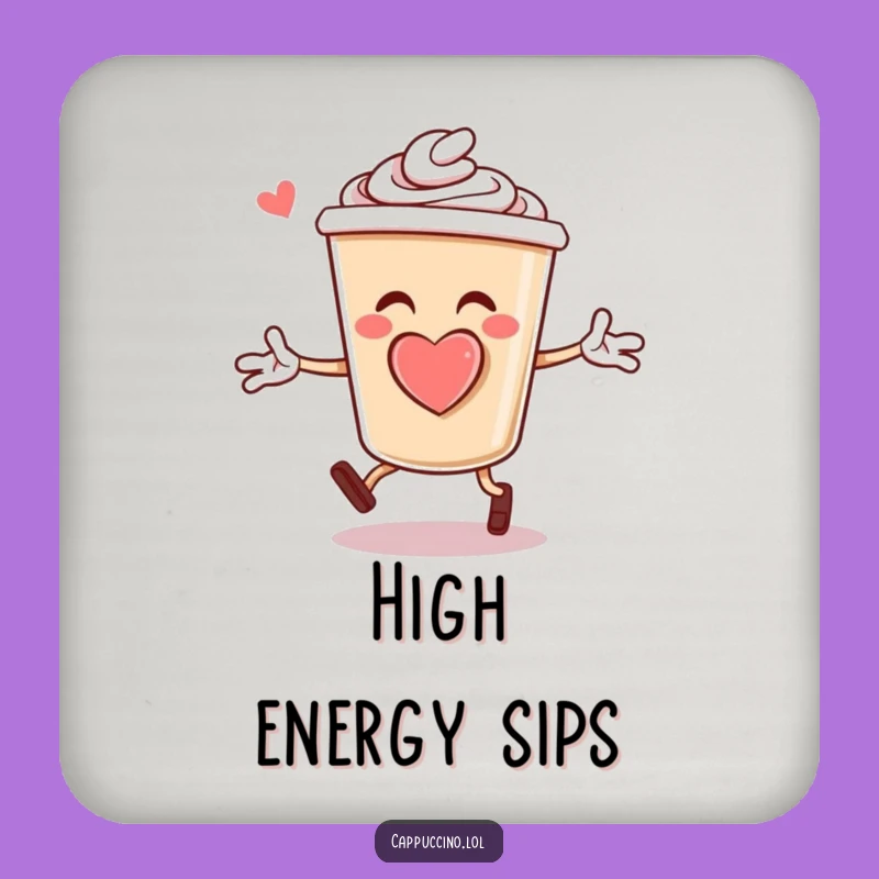 Funny Cappuccino Jumping Jacks Drink Coaster: Cute Coffee Cup Character Foam Heart Set