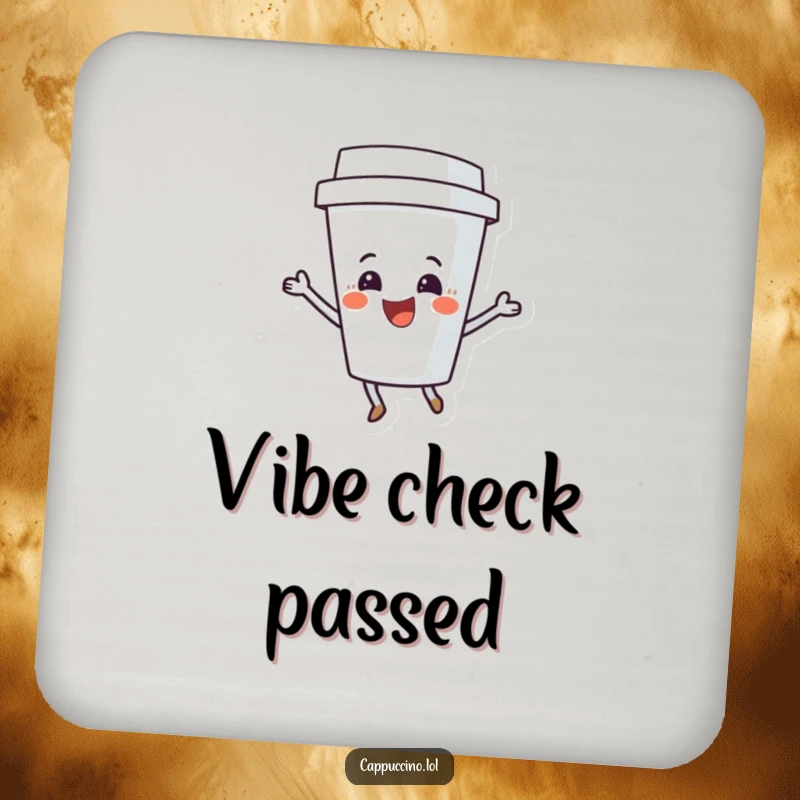 Funny Coffee Cup Shimmy Coaster with a delighted character dancing, protecting surfaces with a dash of animated joy.