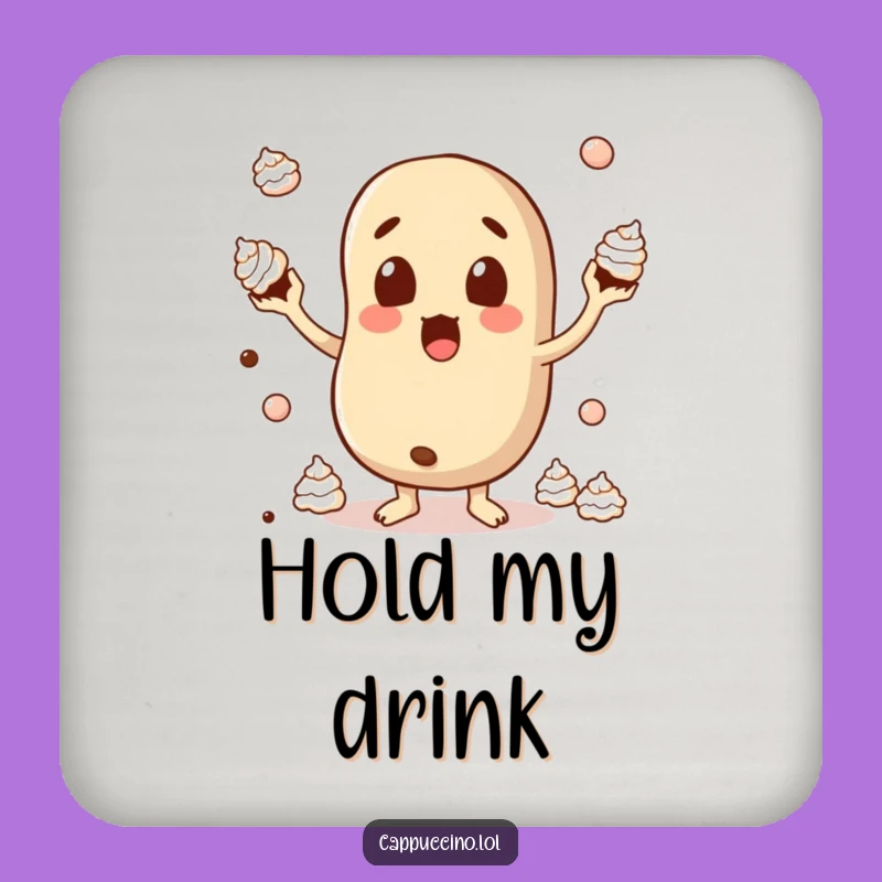 Funny Surprised Bean Coaster: Juggling Cream Coffee Character - Drink Protector