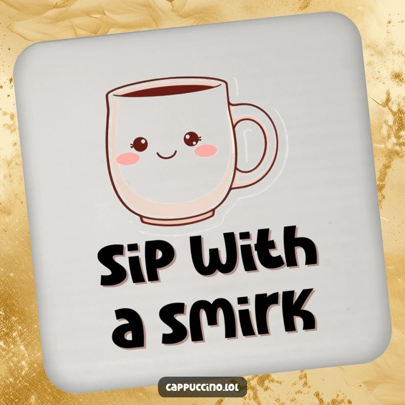 Funny Cheeky Grin Coaster with a blushing ceramic mug character and a playful grin, protecting surfaces with charming mischief.