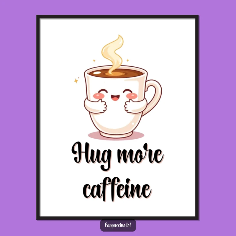 Funny Cappuccino Hug Poster: Artful Embrace from a Steaming Coffee Character Gift