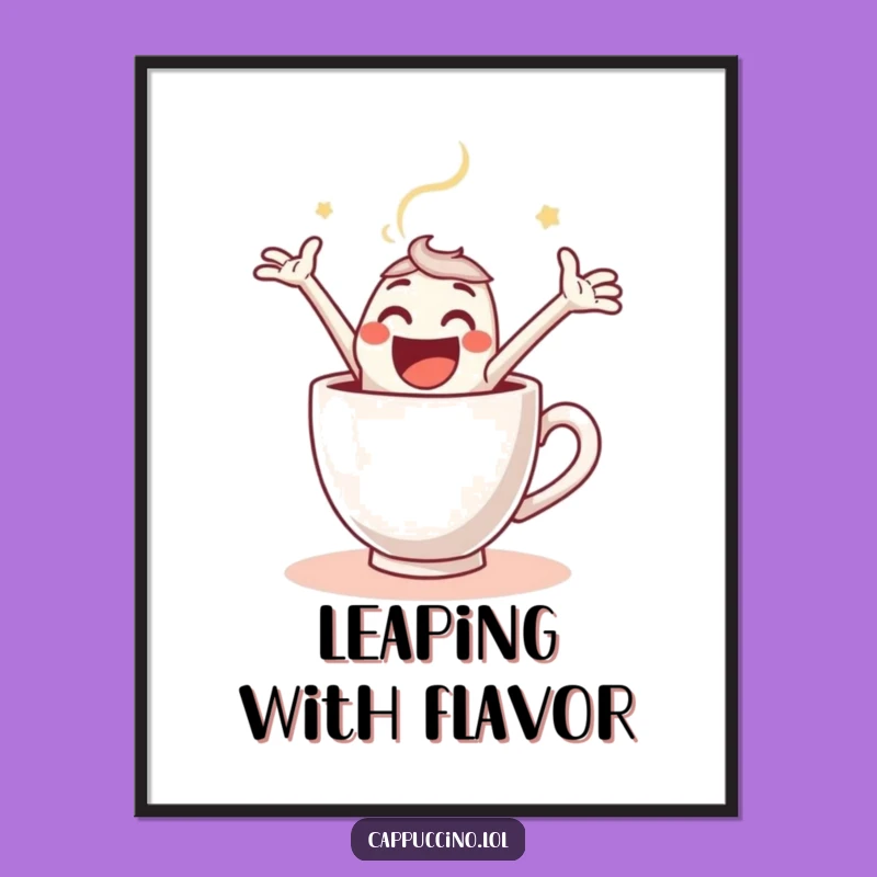 Funny Espresso Leap Poster: Joyful Coffee Shot Character - Humorous Wall Art