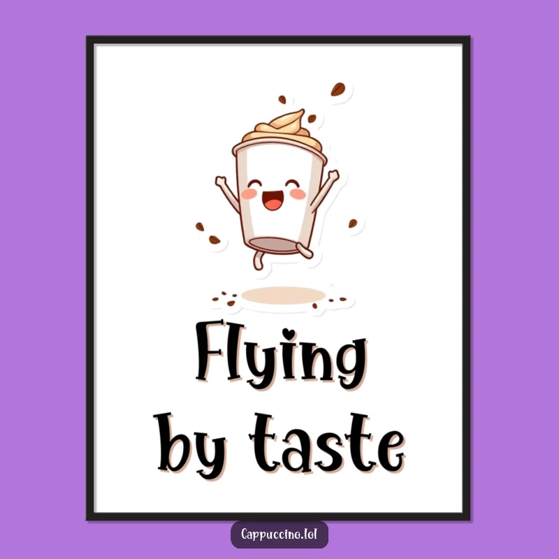 Funny Somersault Poster: Dynamic Cappuccino Cup Character Coffee Powder Wall Art