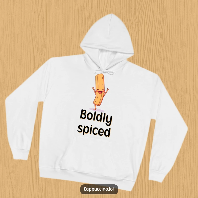 Funny Hoodie featuring a giggling cinnamon stick character in a handstand pose, offering warmth and humorous charm.