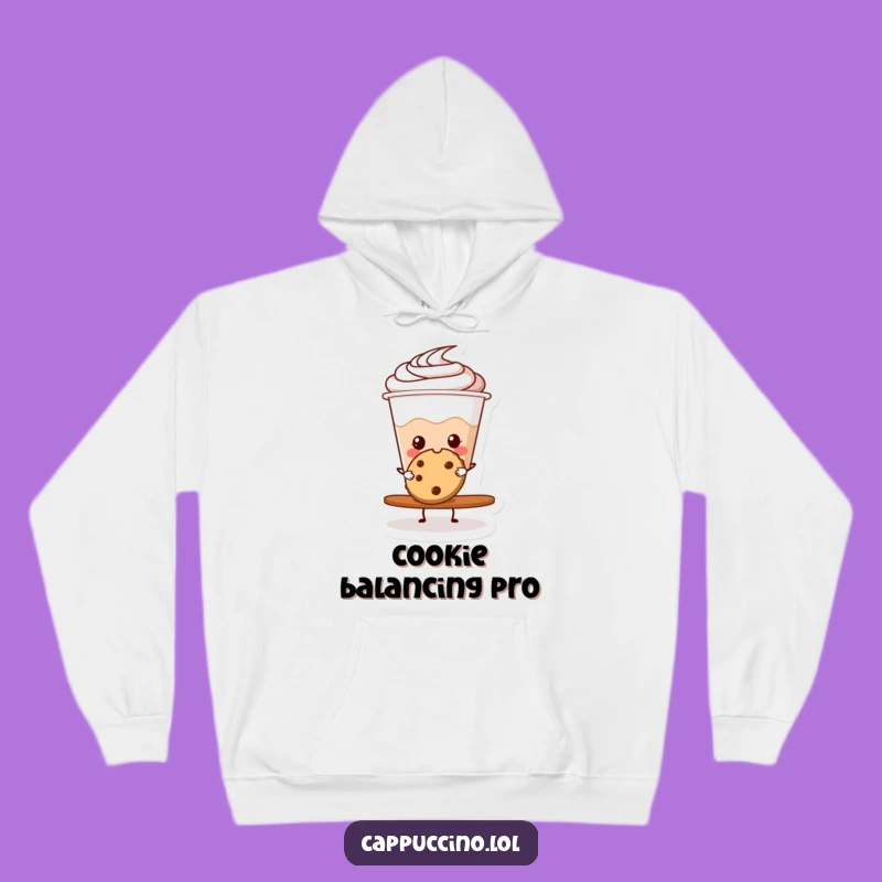 Funny Cappuccino Cup Cookie Balance Hoodie - Cozy & Hilarious Comfort!