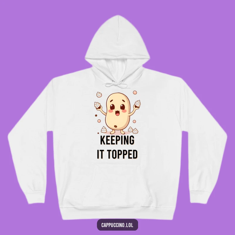 Funny Surprised Bean Hoodie: Juggling Cream Comfort & Humor