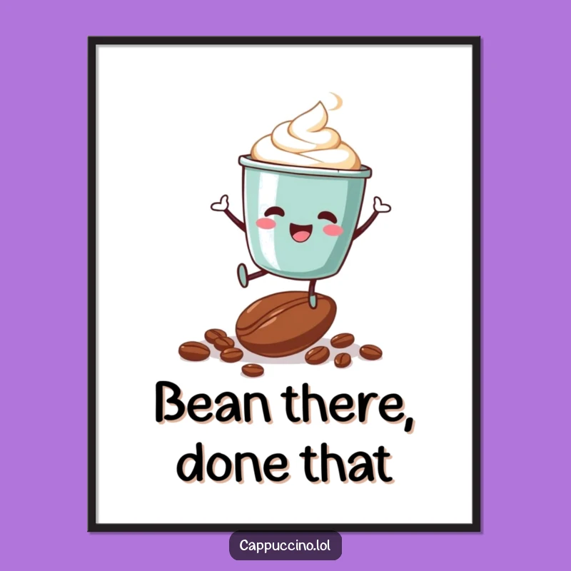 Free Printable Wall Art: Jumping Cappuccino Cup - Funny Downloadable Coffee Bean Art!
