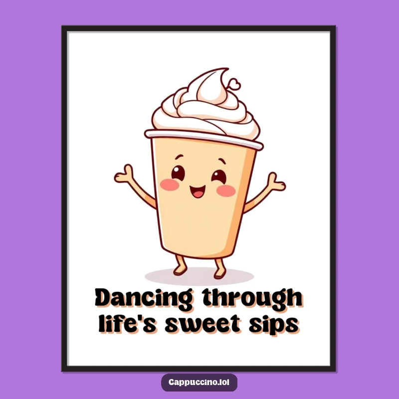 Free Printable Wall Art: Dancing Cappuccino Cup, Whimsical Coffee Lover Download