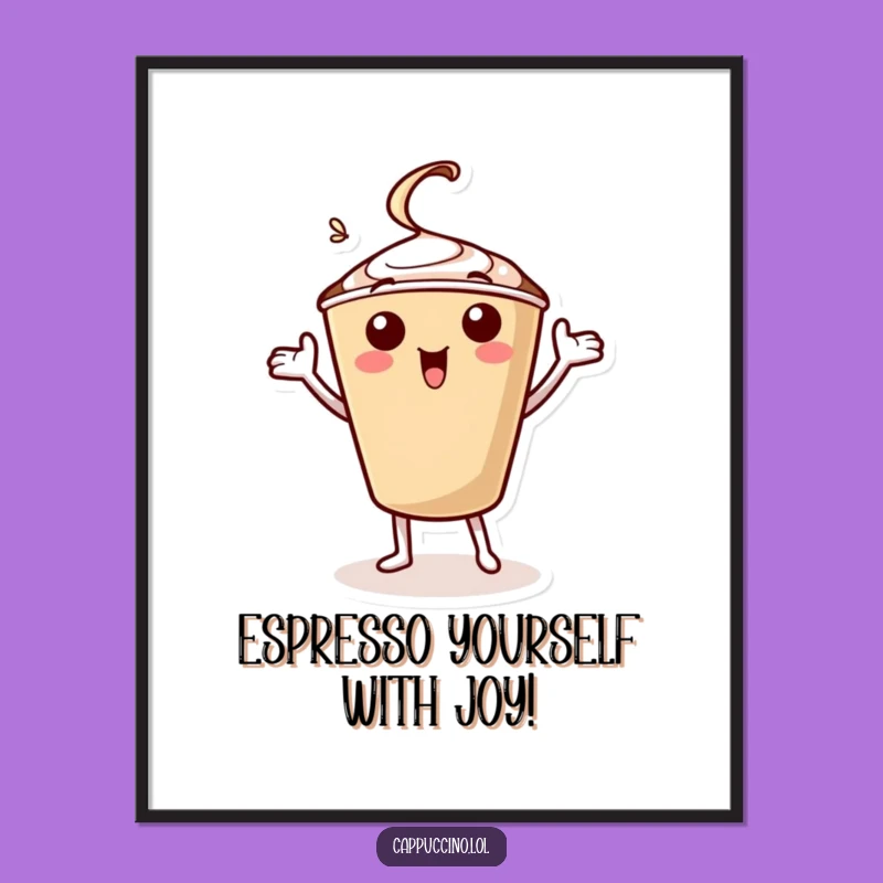 Free Printable Wall Art: Jiggy Cappuccino Character Funny Coffee Lover Decor
