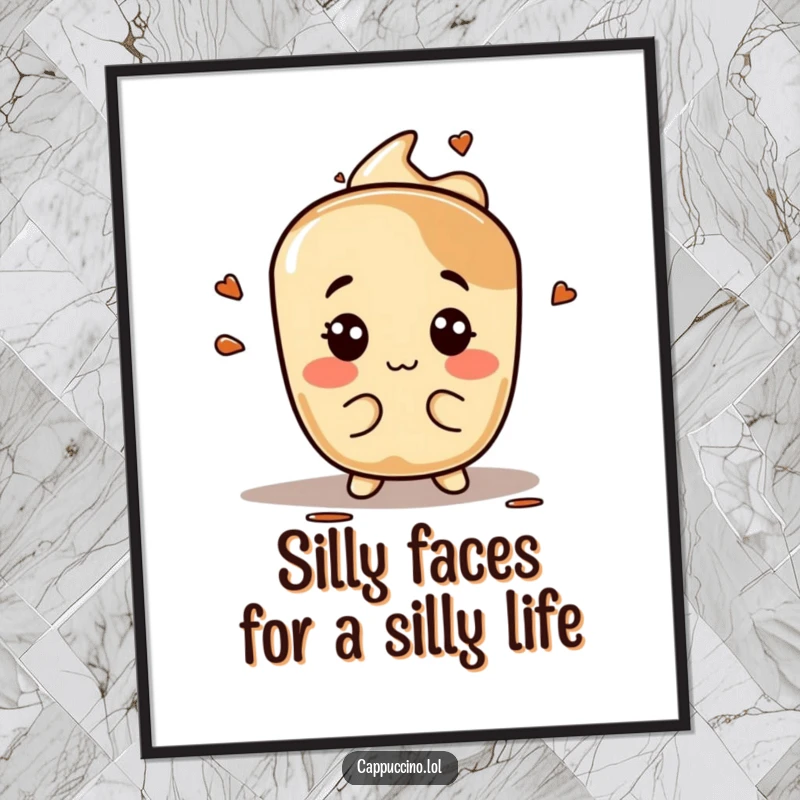 Funny Free Printable wall art: An espresso stain character is shown making multiple, hilarious silly faces.