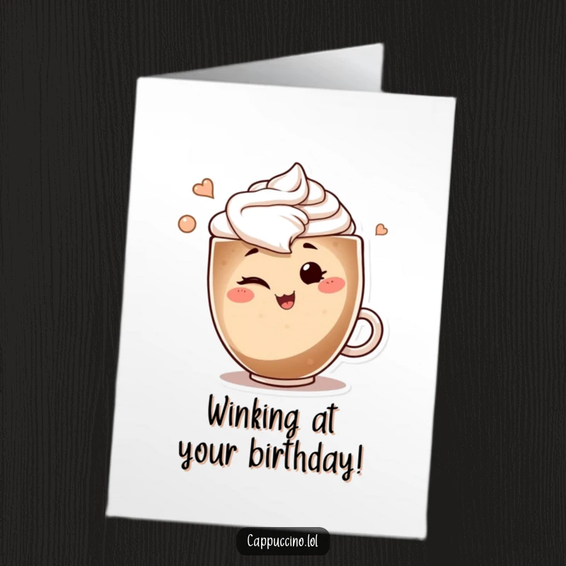Funny Free Printable Birthday Card: A smiling cappuccino art swirl character winking playfully, sending birthday cheer.