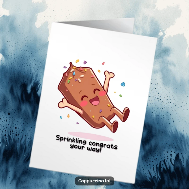 Funny Free Printable Congrats Card: A giggling chocolate sprinkle doing a somersault, celebrating your amazing achievement.