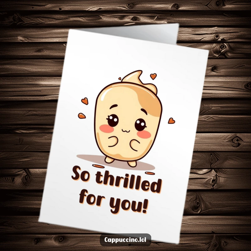 Funny Free Printable congratulations card: An espresso stain character pulls a funny, silly face, celebrating success.