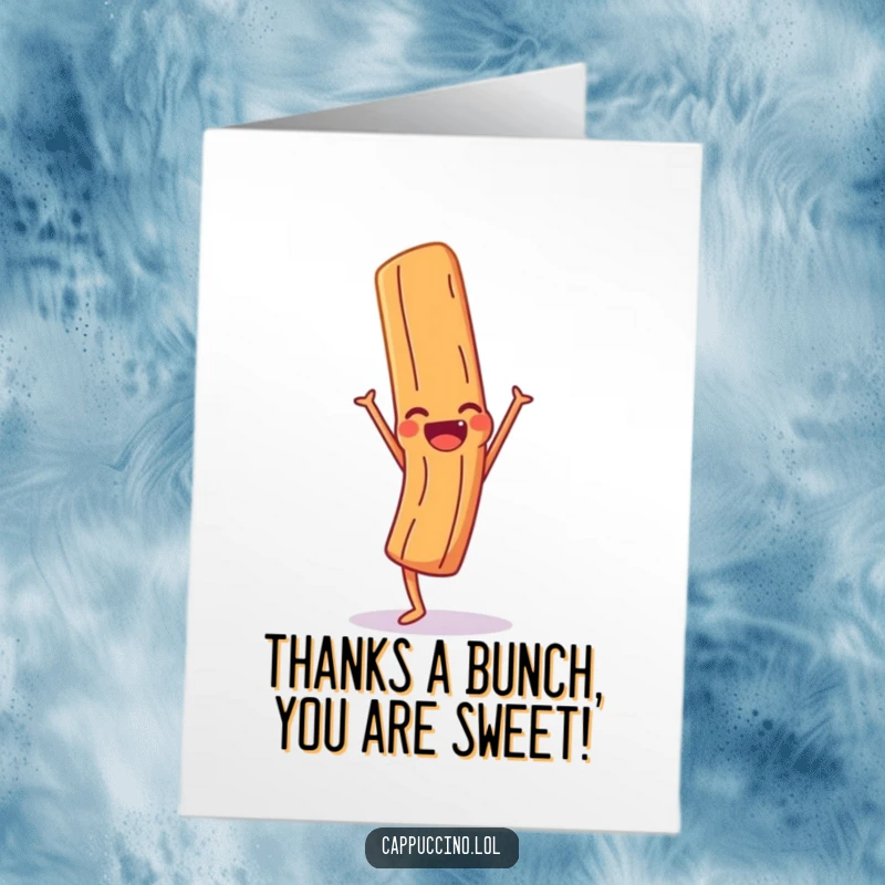 Funny Free Printable Thank You Card: A cinnamon stick character doing a handstand with a wide, giggling smile, expressing playful thanks.