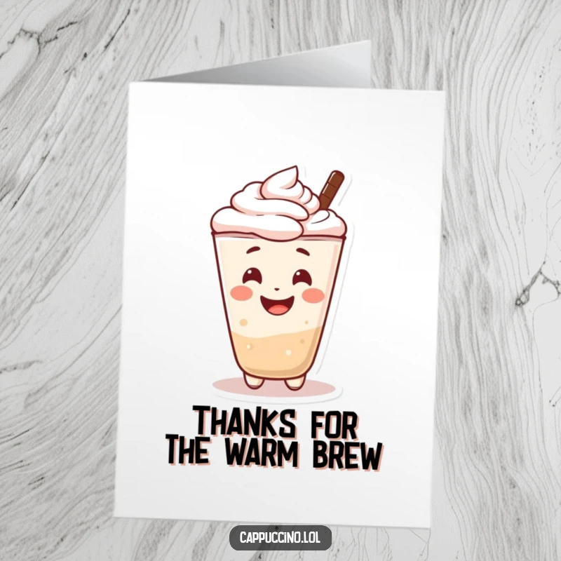 Funny Free Printable Thank You Card: A cheerful cappuccino foam character with a warm smile, perfect for a sweet thank you.