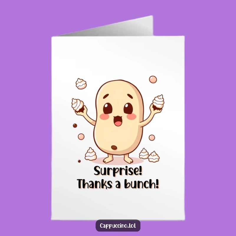 Free Printable Thank You Card: Surprised Bean Juggling, Funny Downloadable Gift