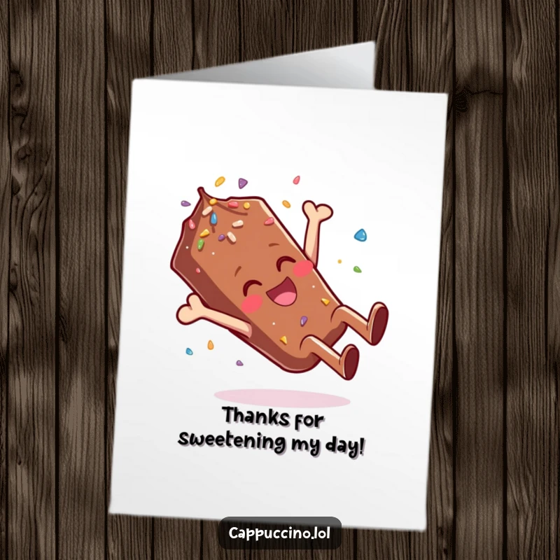 Funny Free Printable Thank You Card: A giggling chocolate sprinkle character performing a somersault, sending thanks with joy.