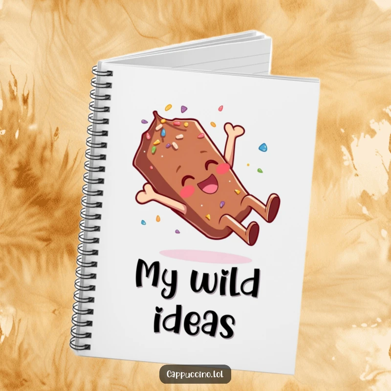 Funny Notebook cover with a giggling chocolate sprinkle character doing a celebratory somersault, ready for notes and ideas.
