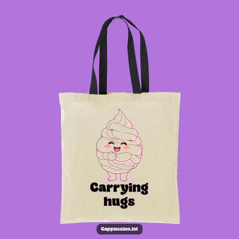 Funny Whipped Cream Hug Tote Bag: Fluffy Character, Practical Gift