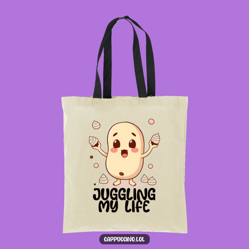 Funny Surprised Bean Tote Bag: Juggling Cream Coffee Character - Gift